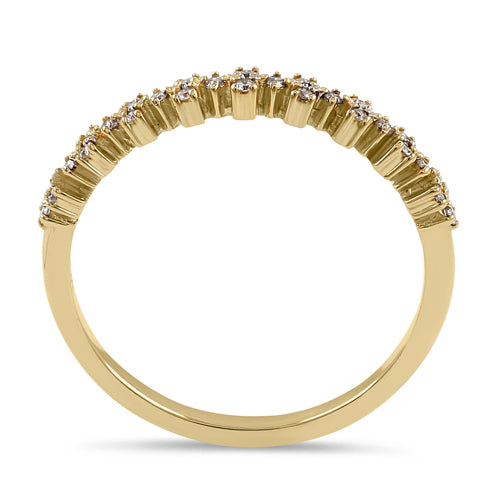 Solid 14K Yellow Gold Shimmer Half Eternity Pattern Diamond Ring
