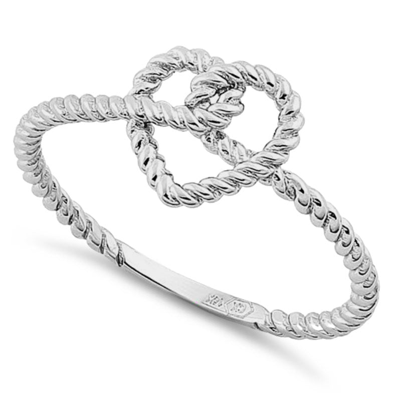 Solid 14K White Gold Rope Heart Knot Ring