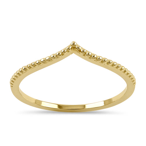 Solid 14K Yellow Gold Beaded Chevron Ring