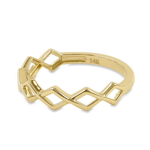 Solid 14K Yellow Gold Crossed Zig Zag Ring