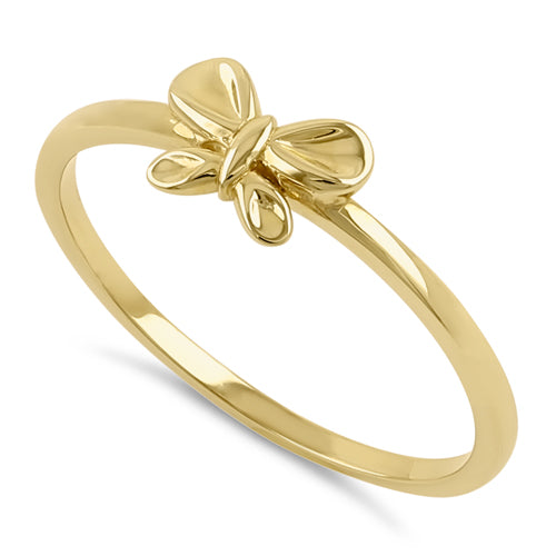 Solid 14K Yellow Gold Dainty Butterfly Ring