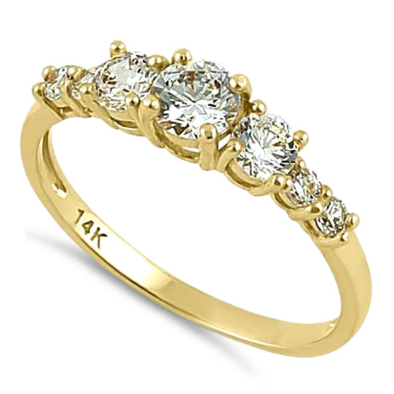 Solid 14K Yellow Gold Triple Round Clear CZ Engagement Ring