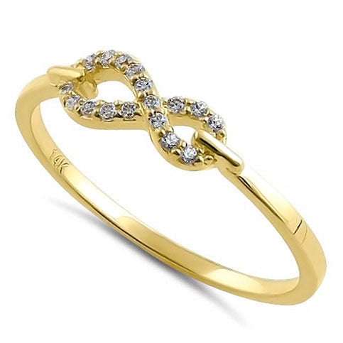 Solid 14K Yellow Gold Trendy Infinity CZ Ring