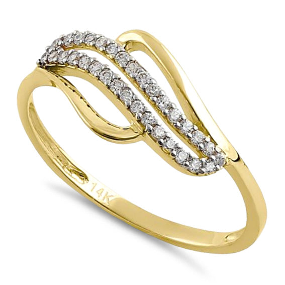 Solid 14K Yellow Gold Curved CZ Ring