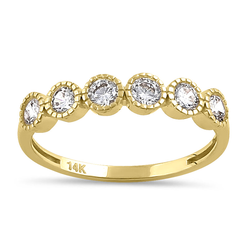Solid 14K Gold Beaded Half Eternity Round CZ Ring