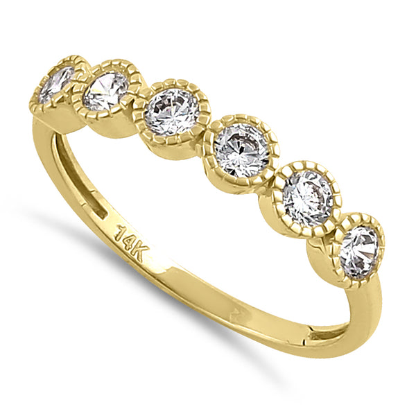 Solid 14K Gold Beaded Half Eternity Round CZ Ring