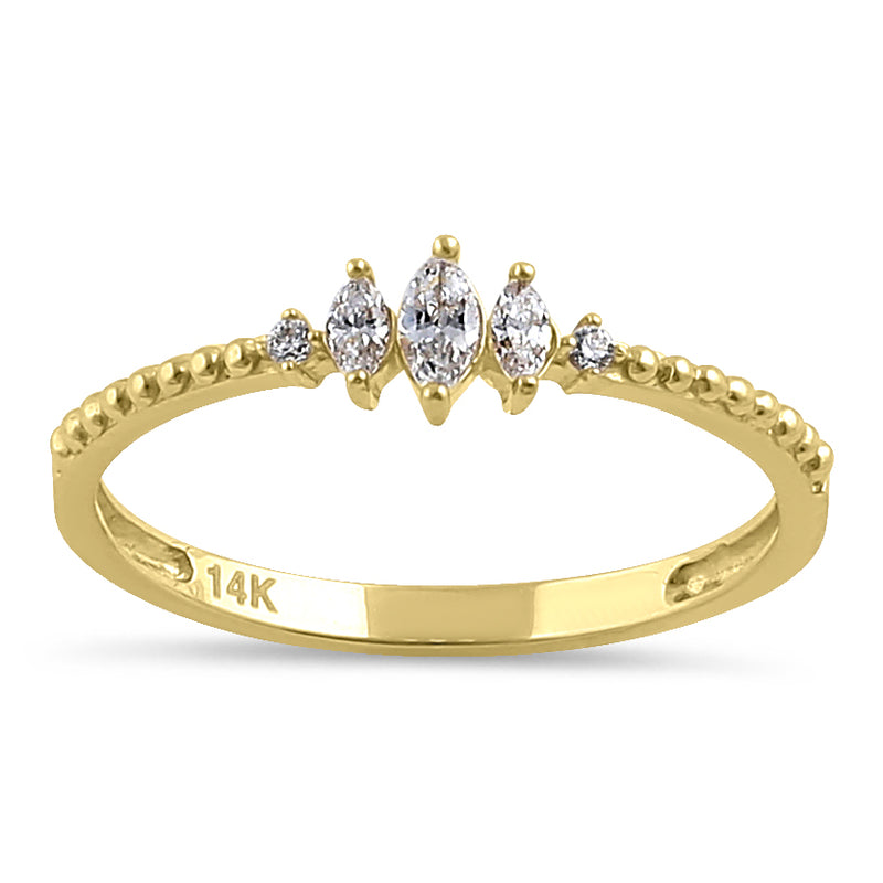 Solid 14K Gold Marquise Clear CZ Engagement Ring