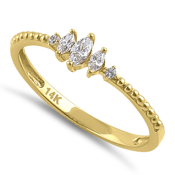 Solid 14K Gold Marquise Clear CZ Engagement Ring