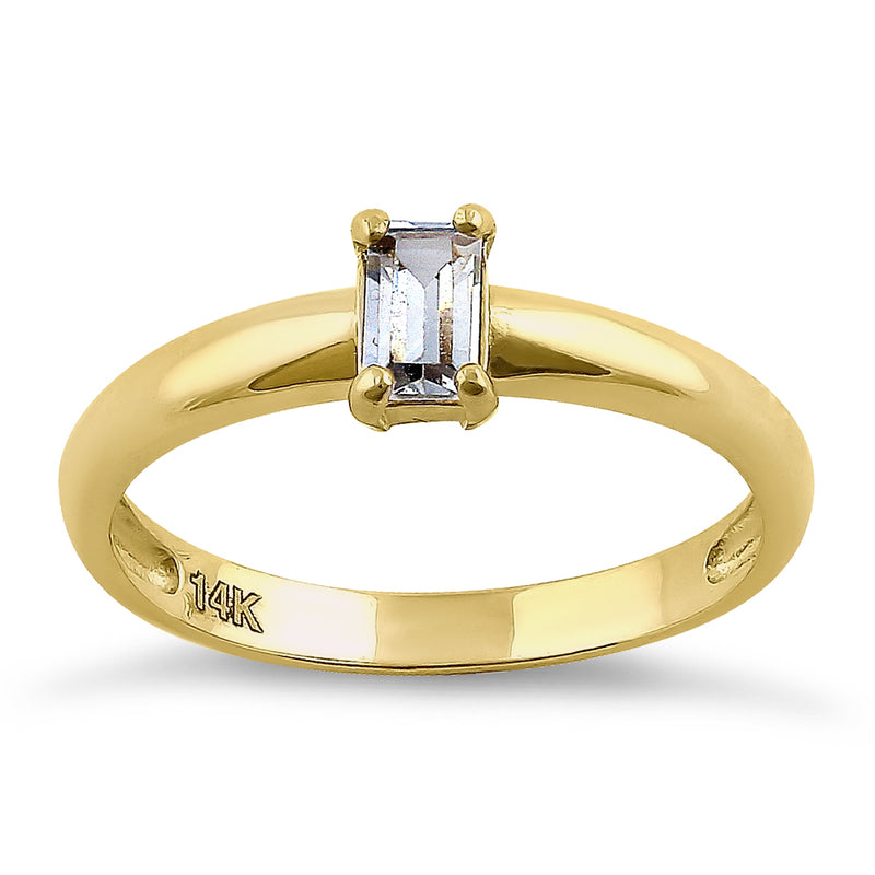 Solid 14K Yellow Gold Baguette Straight Cut CZ Engagement Ring