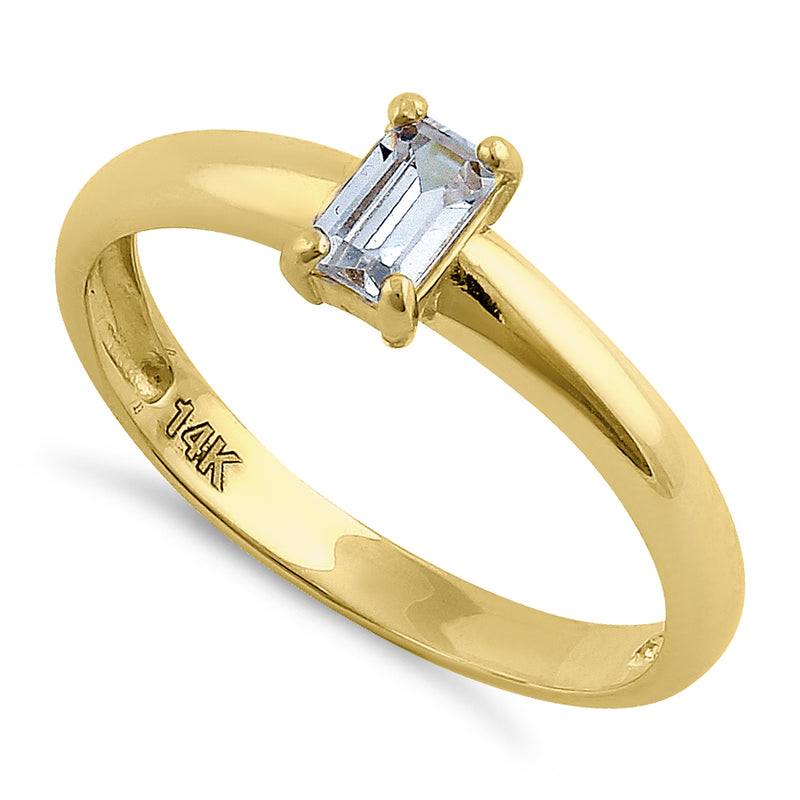 Solid 14K Yellow Gold Baguette Straight Cut CZ Engagement Ring