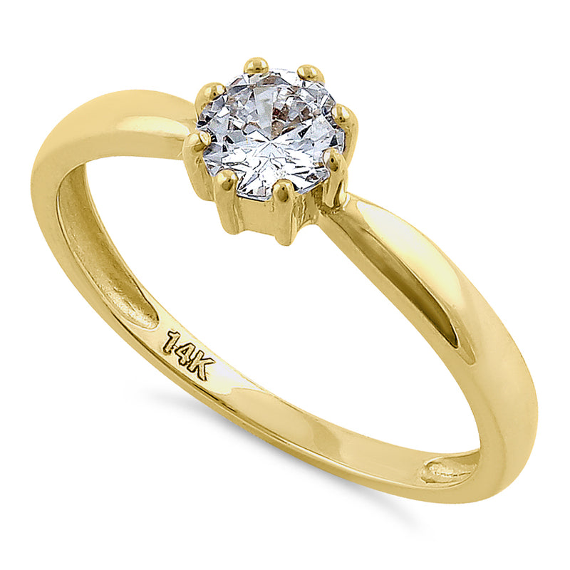 Solid 14K Yellow Gold Solitaire Round Cut CZ Engagement Ring