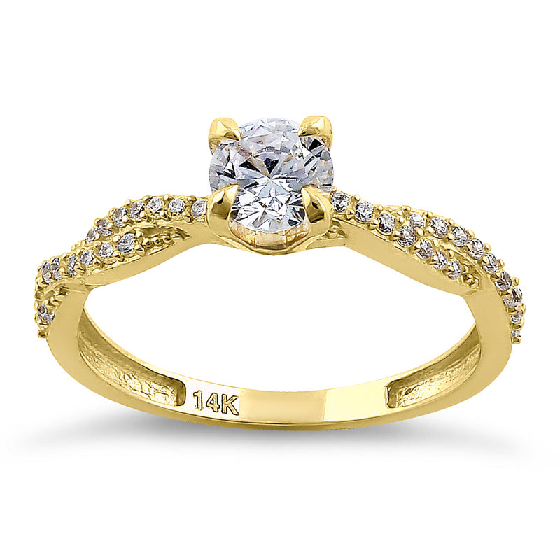 Solid 14K Yellow Gold Round Cut Twist Engagement Ring