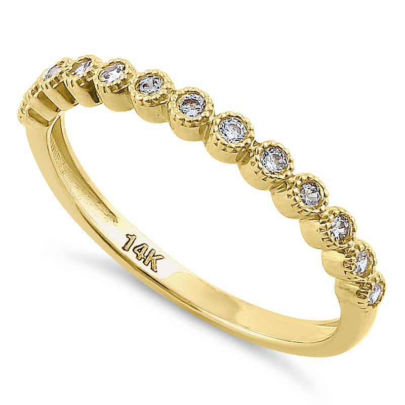 Solid 14K Yellow Gold Single Row Round Cut CZ Ring