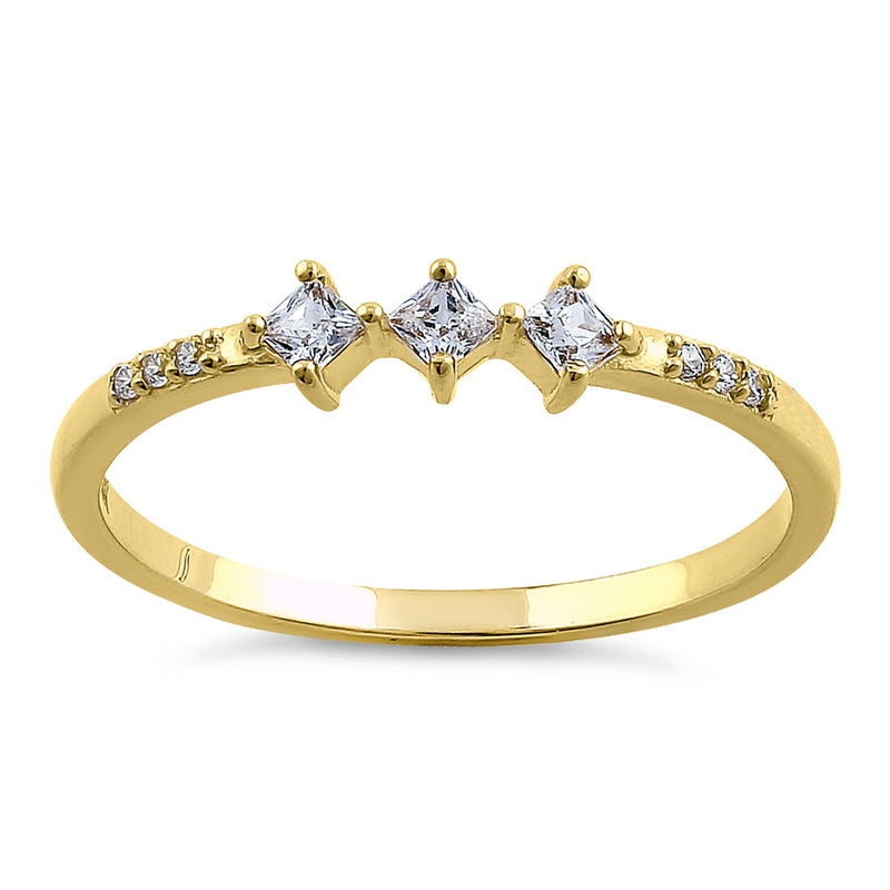 Solid 14K Yellow Gold Triple Princess Cut CZ Ring
