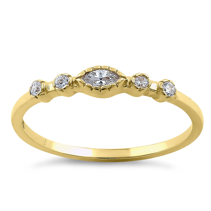 Solid 14K Yellow Gold Marquise Cut Simple CZ Ring