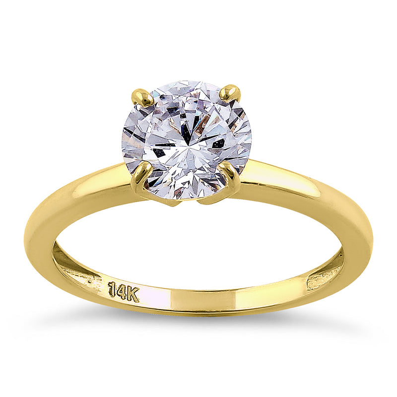 Solid 14K Yellow Gold Solitaire Round CZ Engagement Ring