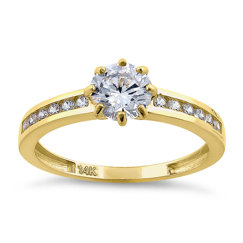 Solid 14K Yellow Gold Round Cut CZ Engagement Ring