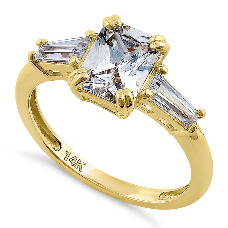 Solid 14K Yellow Gold Radiant Cut CZ Engagement Ring