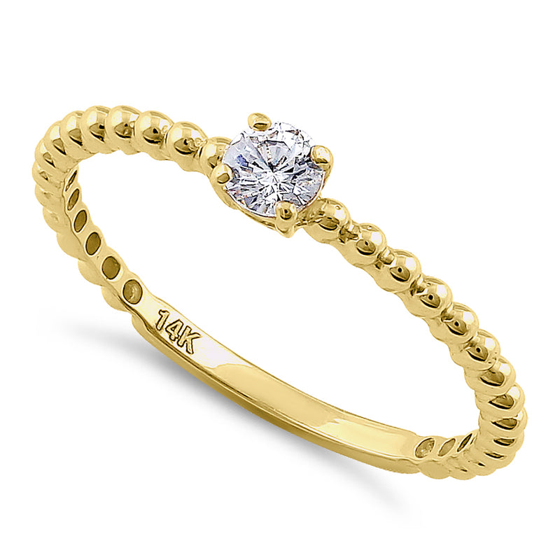 Solid 14K Yellow Gold Beaded Round CZ Engagement Ring