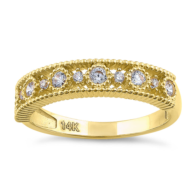 Solid 14K Yellow Gold Alternating Round Cut CZ Ring