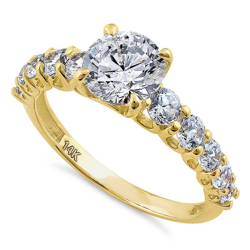 Solid 14K Yellow Gold Regal Round Cut CZ Engagement Ring