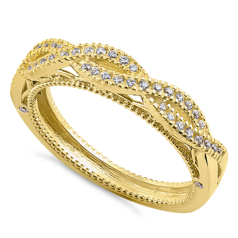 Solid 14K Yellow Gold Classic Twist CZ Ring