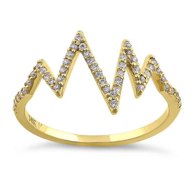 Solid 14K Yellow Gold Heartbeat CZ Ring