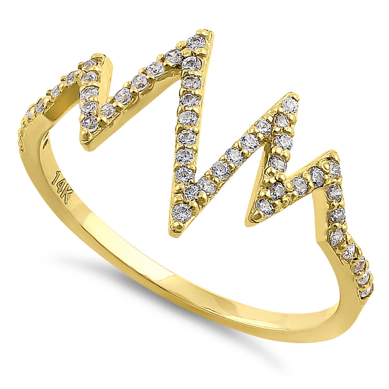 Solid 14K Yellow Gold Heartbeat CZ Ring