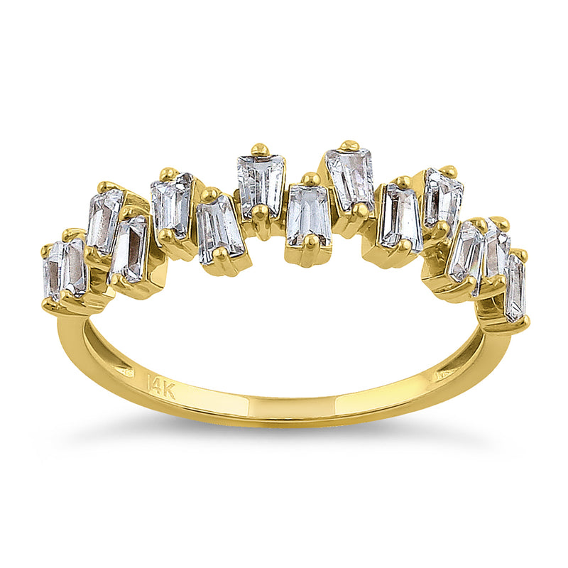 Solid 14K Yellow Gold Baguette Tapered Cut Cluster CZ Ring