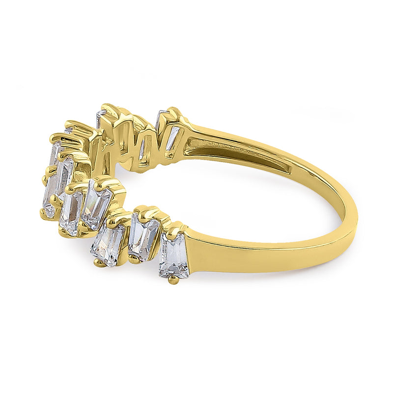 Solid 14K Yellow Gold Baguette Tapered Cut Cluster CZ Ring