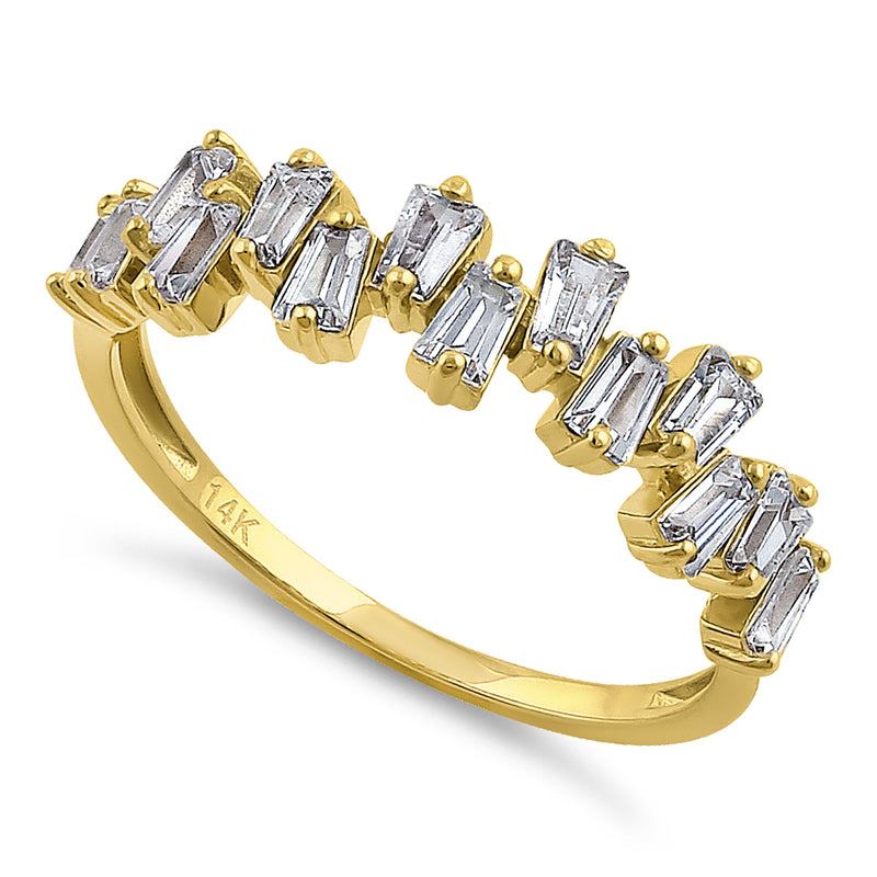 Solid 14K Yellow Gold Baguette Tapered Cut Cluster CZ Ring