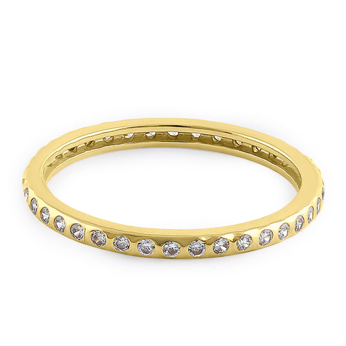 Solid 14K Yellow Gold Inlay Eternity CZ Band