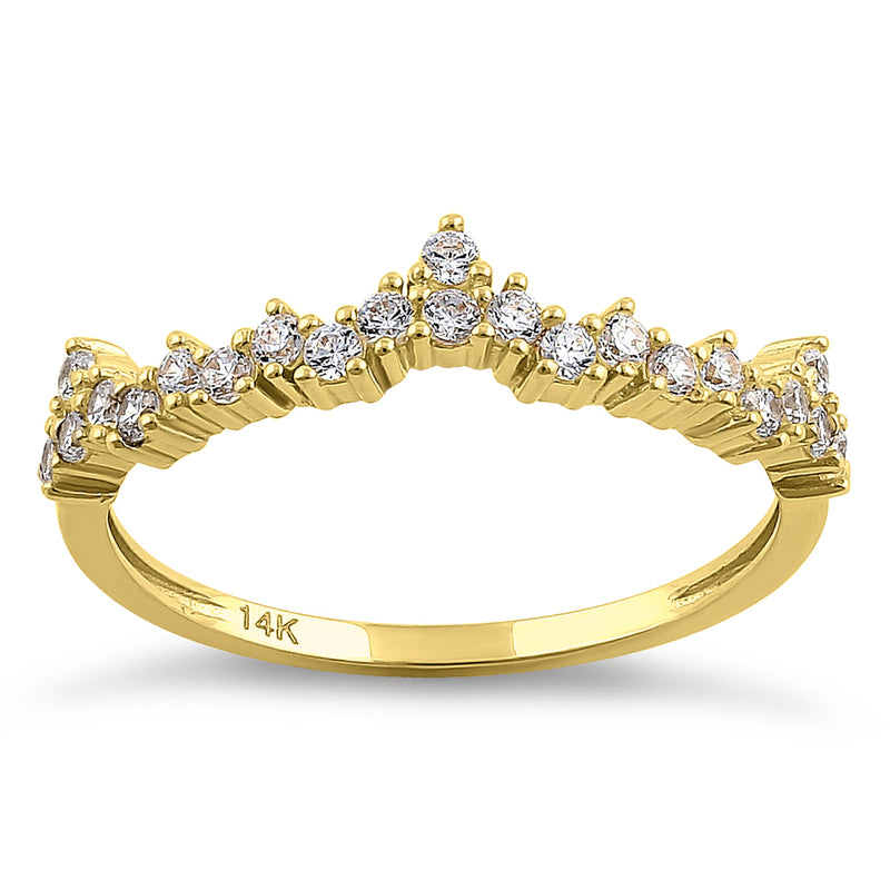 Solid 14K Yellow Gold Jagged Crown CZ Ring