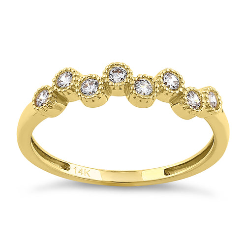 Solid 14K Yellow Gold Rhythm Round Cut CZ Ring