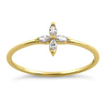 Solid 14K Yellow Gold Cross Marquise Cut CZ Ring