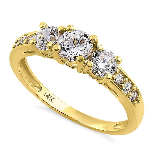 Solid 14K Yellow Gold Classic 5mm Triple Round Cut CZ Engagement Ring