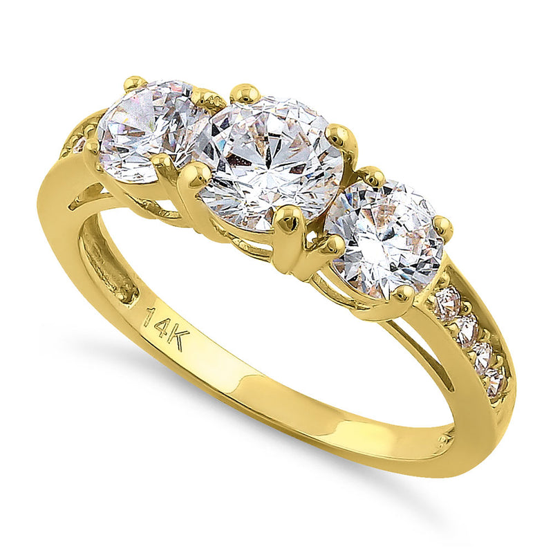 Solid 14K Yellow Gold Classic 6mm Triple Round Cut CZ Engagement Ring