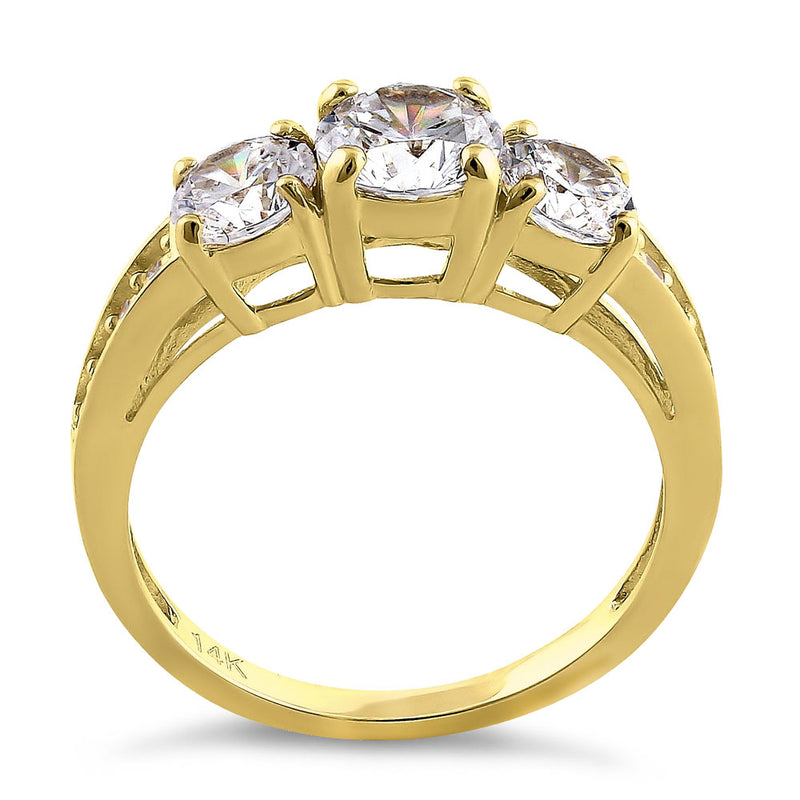 Solid 14K Yellow Gold Classic 6mm Triple Round Cut CZ Engagement Ring