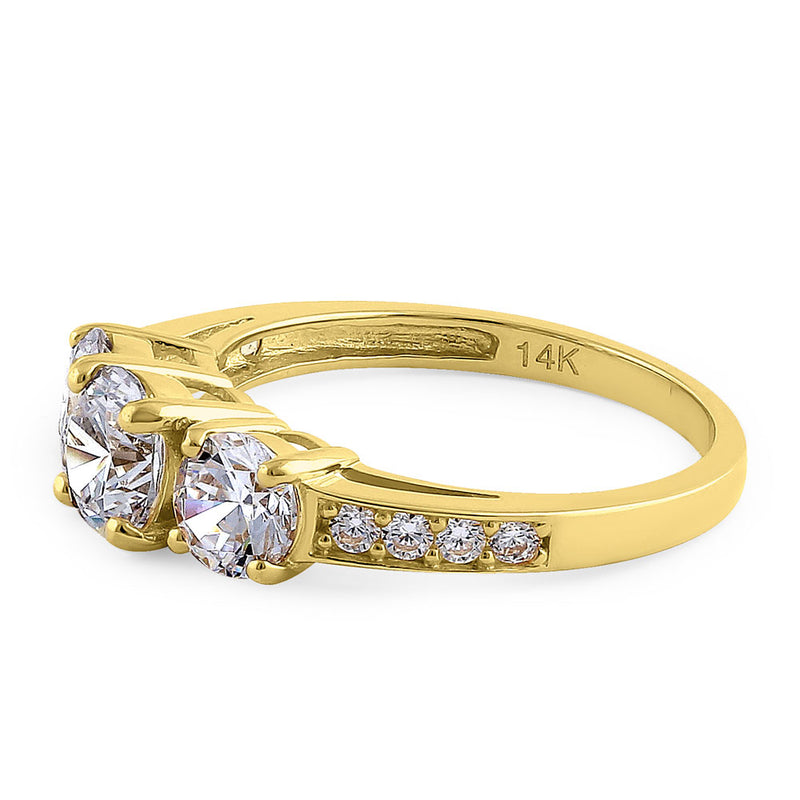 Solid 14K Yellow Gold Classic 6mm Triple Round Cut CZ Engagement Ring