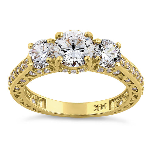 Solid 14K Yellow Gold Victorian Style Round Cut CZ Engagement Ring