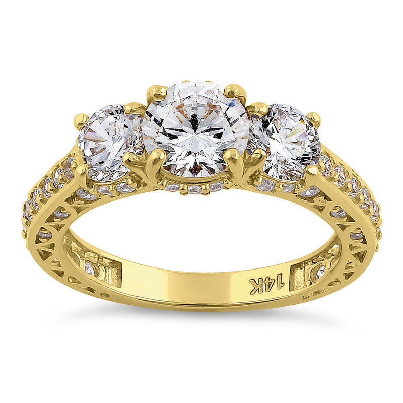 Solid 14K Yellow Gold Victorian Style Round Cut CZ Engagement Ring