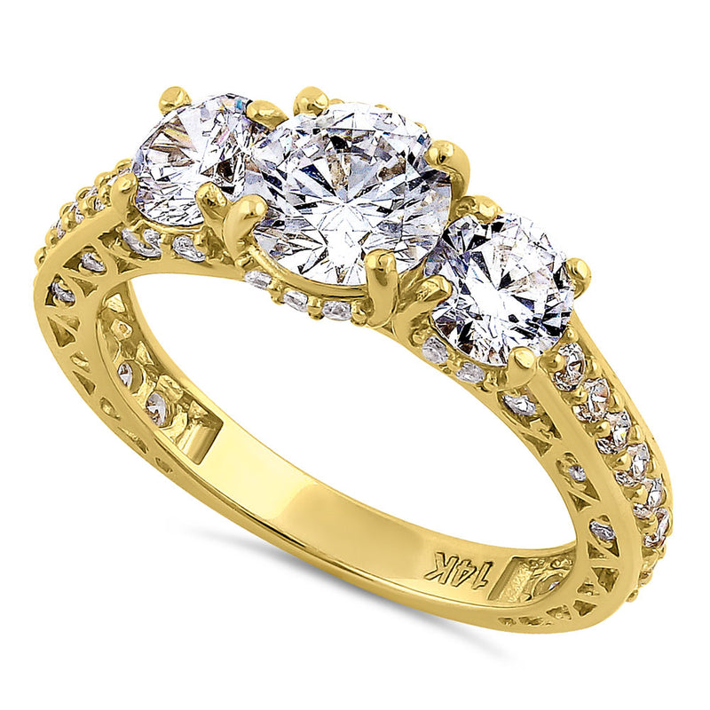 Solid 14K Yellow Gold Victorian Style Round Cut CZ Engagement Ring