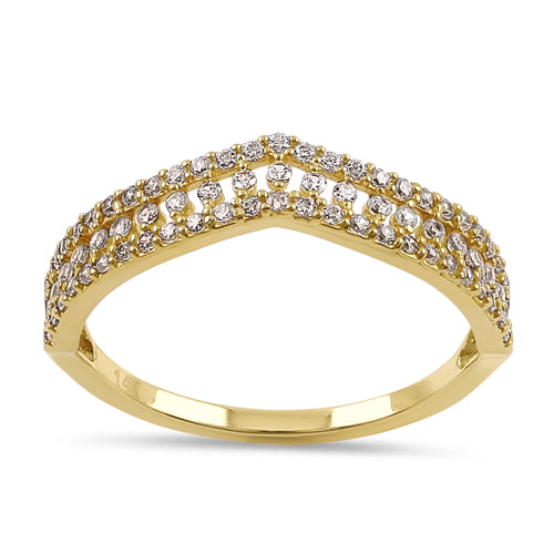 Solid 14K Yellow Gold Layered Chevron CZ Ring