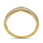 Solid 14K Yellow Gold Layered Chevron CZ Ring