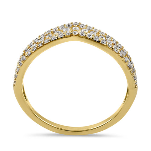Solid 14K Yellow Gold Layered Chevron CZ Ring