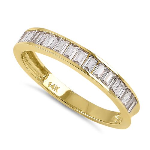 Solid 14K Yellow Gold Baguette CZ Band Ring