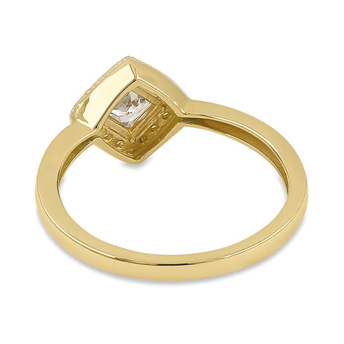 Solid 14K Yellow Gold Princess Diamond Halo CZ Ring
