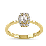 Solid 14K Yellow Gold Radiant CZ Halo Ring