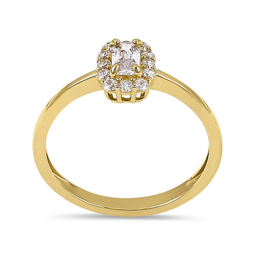 Solid 14K Yellow Gold Radiant CZ Halo Ring
