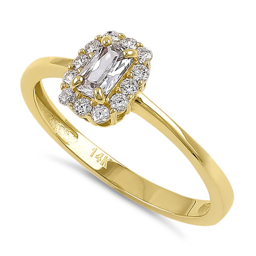 Solid 14K Yellow Gold Radiant CZ Halo Ring